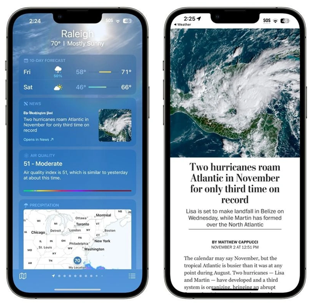 岑溪苹果14维修分享iPhone 14手机如何看天气时顺带看新闻 