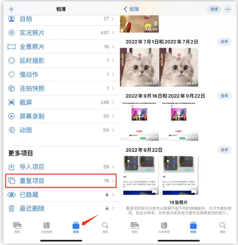 岑溪苹果手机维修分享iOS 16 中相册重复项目功能使用方法 
