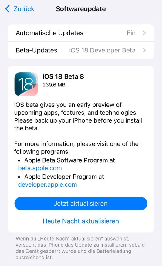 岑溪苹果手机维修分享苹果 iOS / iPadOS 18 开发者预览版 Beta 8 发布 